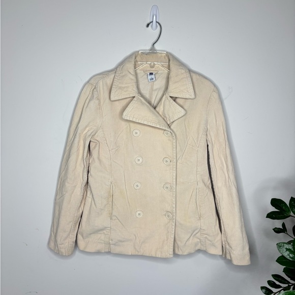 GAP Jackets & Blazers - BN9 GAP Beige Corduroy Jacket Double-Breasted Pea Coat Women Small‎
